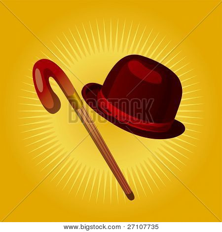 Retro Hat & Cane  (Fully Editable Vector Image)