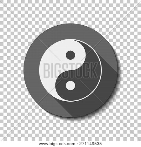 Yin Yan Symbol. Flat Icon, Long Shadow, Circle, Transparent Grid. Badge Or Sticker Style