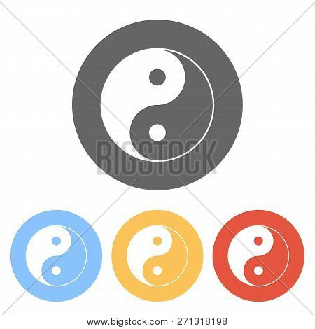 Yin Yan Symbol. Set Of White Icons On Colored Circles