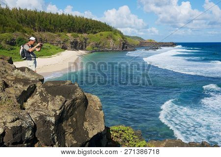 Gris-gris, Mauritius - December 03, 2012: Unidentified Tourist Takes Photo Of The Beautiful Beach An