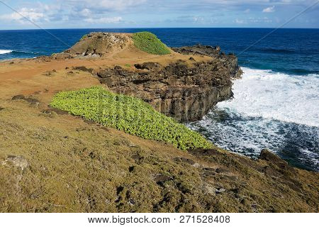 Beautiful Gris-gris Cape With Blue Sky And Indian Ocean Waves At Mauritius Island.