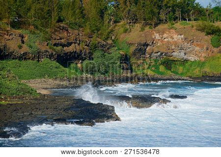 Beautiful Gris-gris Cape With Indian Ocean Waves Breaking At The Shore At Mauritius Island.