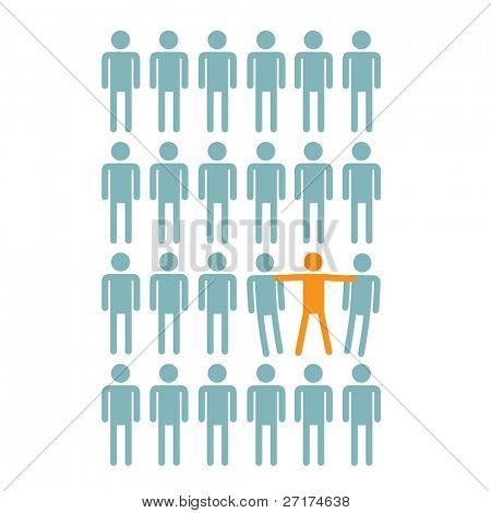 individuality concept drawing of a person standing out from the crowd