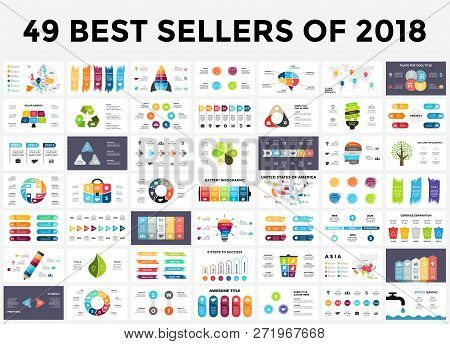 Best Infographic Templates Of 2018. Presentation Slides Set. Circle Diagrams, Timelines, Light Bulb,