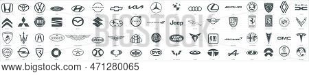 Big Set Of Popular Logos Of Cars Brands: Audi, Mercedes, Bmw, Aston Martin, Rolls Royce, Porsche, Fe