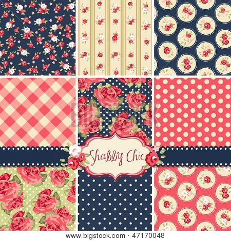 Shabby Chic Rose Patterns and seamless backgrounds. Ideal for printing onto fabric and paper or scrap booking.