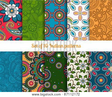 Paisley and flower indian seamless patterns