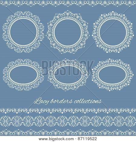 Set of white vintage elegant lacy borders and frames