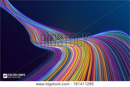 Abstract color lines background. Moving colorful lines of abstract background. Moving color waves. Design elements for card, website, presentation. Abstract creative disco backdrop template.