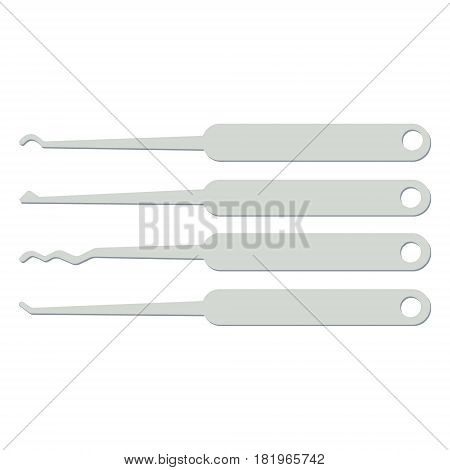 Vector illustration set of professional lockpicks. Thief tools. Criminal.