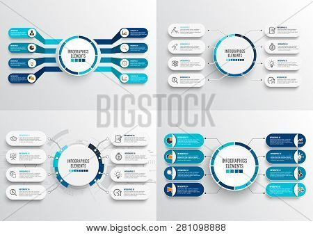 Set Vector Infographic Template With 3d Paper Label, Integrated Circles. Business Concept With 8 Opt