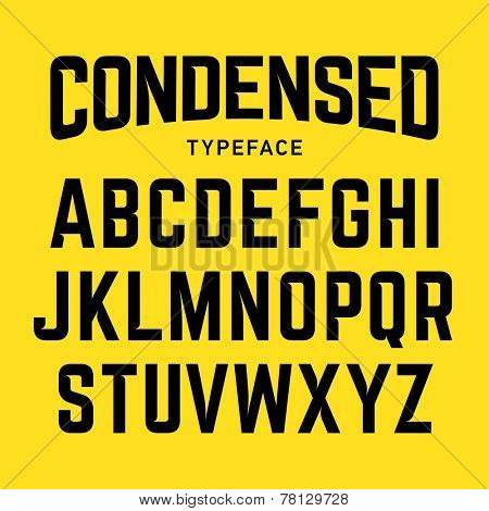 Condensed typeface, industrial bold style font. Vector.