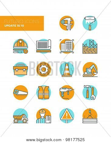 Building Construction Line Icons