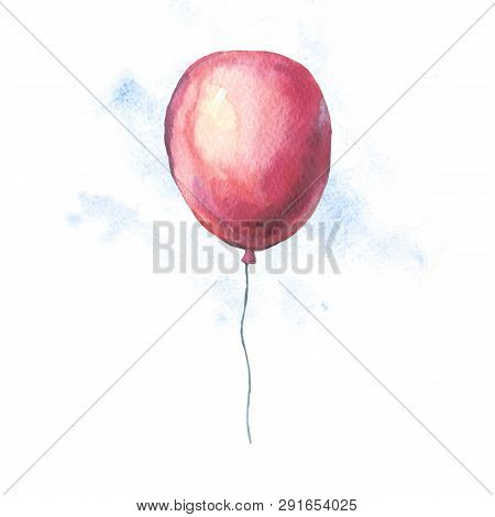 Watercolor Red Air Balloons Greeting Card. Hand Drawn Illustrati