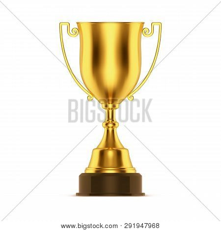 Winner Golden Cup Or Gold Trophy. Competition 3d Goblet Or Metal Award, Champion Prize Or First Game