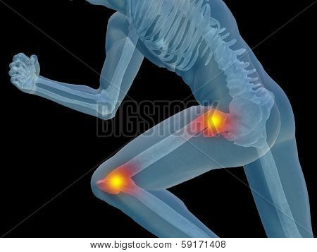 Conceptual 3D human man anatomy or health design, joint or articular pain, ache or injury isolated on black background, for medical, fitness, medicine, bone, care, hurt, osteoporosis,arthritis or body