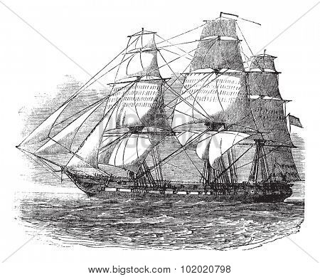 USS Constitution, vintage engraved illustration. Trousset encyclopedia (1886 - 1891).