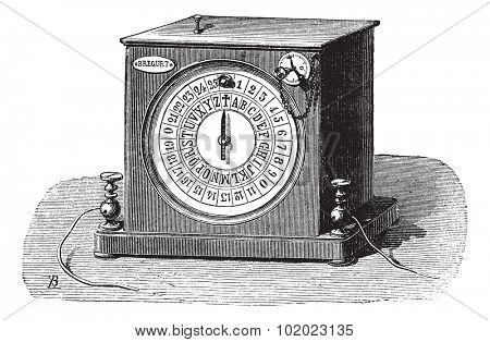 Receiver's dial telegraph, vintage engraved illustration. Retro receiver's dial telegraph. Trousset encyclopedia (1886 - 1891).