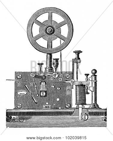 Printing Electrical Telegraph Receiver, vintage engraved illustration. Industrial Encyclopedia - E.O. Lami - 1875