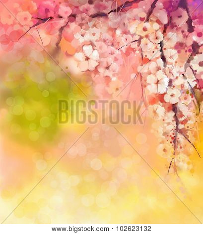 Watercolor Painting Cherry Blossoms flower