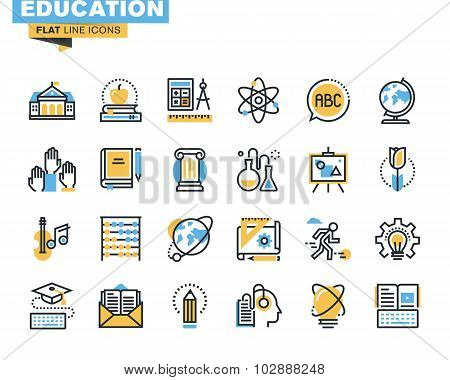 Flat line icons set of education proces