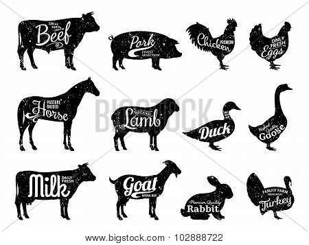 Farm Animals Silhouettes Collection, Butchery Labels Templates