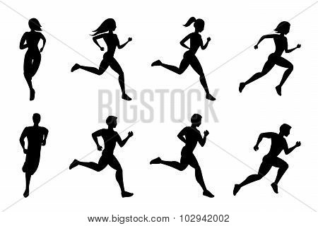 Running people silhouettes