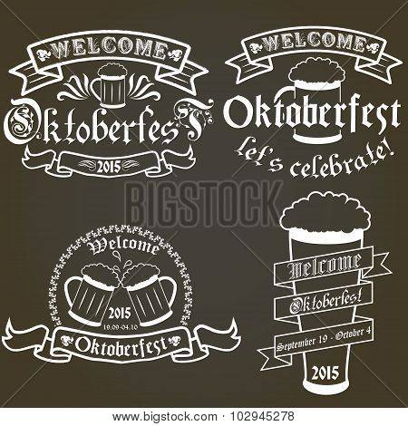 Vector set of oktoberfest labels, design elements. Isolated logo illustration in vintage style.