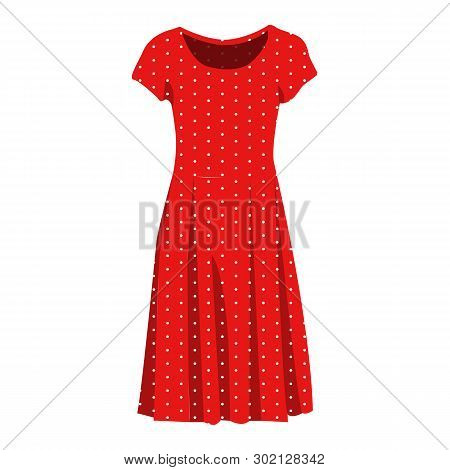 Elegant Red Dress Vector Icon On A White Background. Woman Gown Illustration Isolated On White. Polk