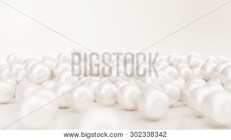 Pile Of Pearls. Background Of The Plurality Of Beautiful Pearls. Gems, Womens Jewelry, Nacre Beads. 