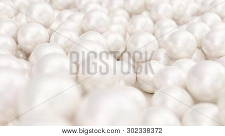 Pile Of Pearls. Background Of The Plurality Of Beautiful Pearls. Gems, Womens Jewelry, Nacre Beads. 