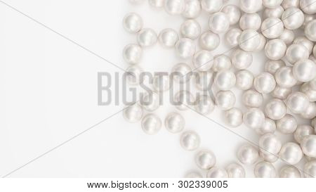 Pile Of Pearls. Background Of The Plurality Of Beautiful Pearls. Gems, Womens Jewelry, Nacre Beads. 