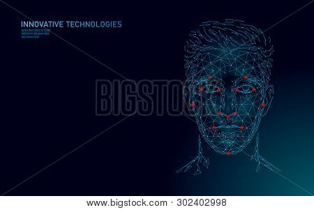 Low Poly Male Human Face Biometric Identification. Recognition System Concept. Personal Data Secure 