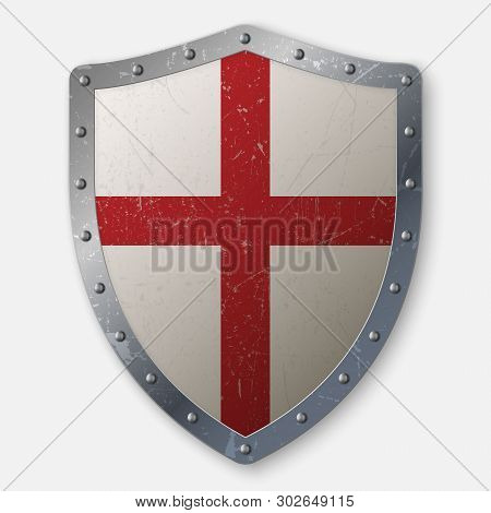 Realistic Aged Crusaders Shield Isolated Vector Illustration