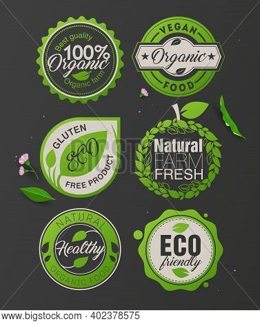 Organic Food Labels And Badges. Organic Element For Food And Drink. Organic Product, Shop, Restauran