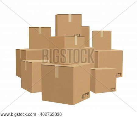 Warehouse Boxed. Cardboard Parcel Packages Piles For Delivery Big Lots Boxed Decent Vector Backgroun