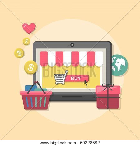 Flat Design Concept With Icons Of Online Shop Ideas Symbol And Shopping Elements