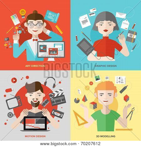 Arts And Design Occupations Flat Illustrations