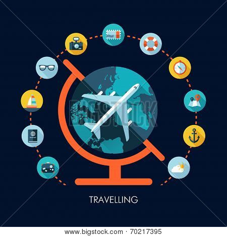 Illustration of vector travel flat design composition