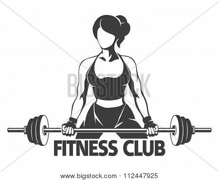 Woman With Barbell Fitness Emblem