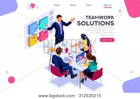 Teamwork Images, Together Solutions, Partnership Collaboration And Communication. Pieces Of Project 