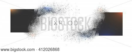 Square Explosion With Abstract Burst. Vector Particles Of Black Shape Broken Debris. 3d Square Energ