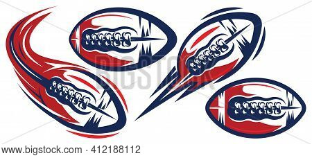 Set Of Color Templates For American Football. Flying Ball. Elements For Branding A Sports Team, Prin