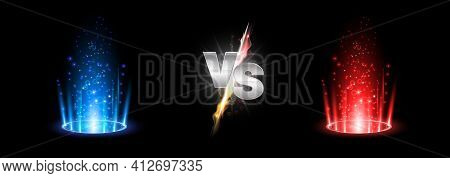 Versus Fire Battle With Hologram Podium, Magic Portal. Mma Concept - Fight Night, Mma, Boxing, Wrest