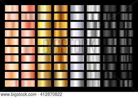 Gold Rose, Silver, Black And Gold Texture Gradation Background Set. Metallic Vector Gradients. Elega