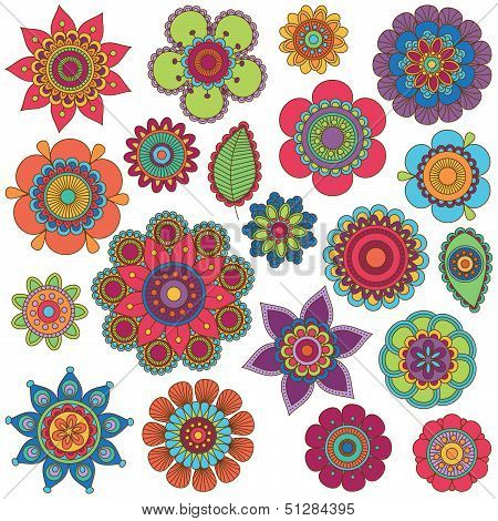 Vector Collection of Doodle Style Flowers or Mandalas