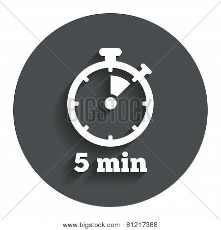 Timer sign icon. 5 minutes stopwatch symbol.