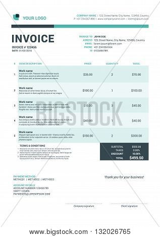 Business Invoice Template. Vector Illustration. Invoice Form. Stationery Design