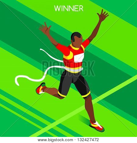 2016 Running Winner Athletics Summer Games Icon Set.Winning Concept.3D Isometric Win Runner Athlete.Sport of Athletics Sporting Competition.Sport Infographic Track Field Vector Illustration