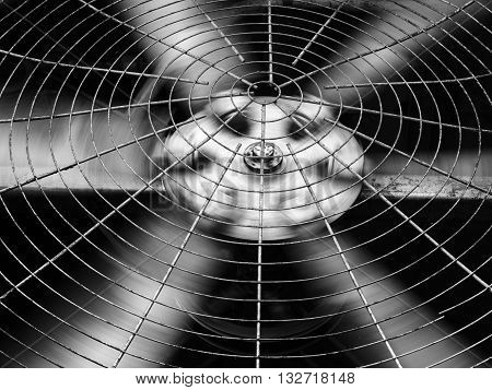 Black and white of HVAC (Heating Ventilation and Air Conditioning) spining blades / Closeup of ventilator / Industrial ventilation fan background / Air Conditioner Ventilation Fan / Ventilation system